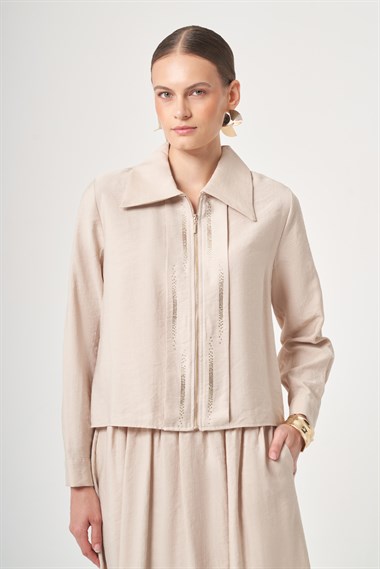 FTZ Women Kadın Taş Detay Etekli Takım  Beige 31449