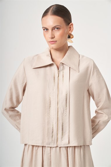 FTZ Women Kadın Taş Detay Etekli Takım  Beige 31449