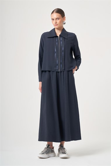 FTZ Women Kadın Taş Detay Etekli Takım  Lacivert 31449