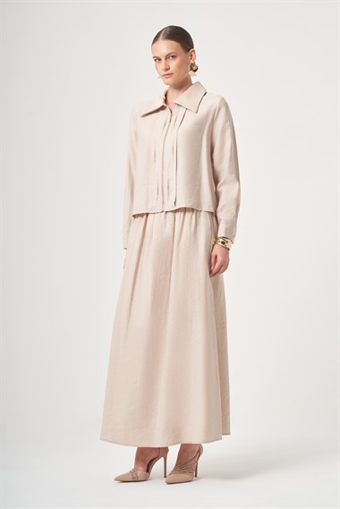 FTZ Women Kadın Taş Detay Etekli Takım  Beige 31449