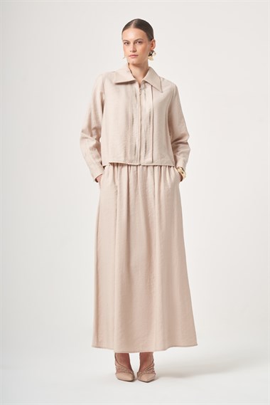 FTZ Women Kadın Taş Detay Etekli Takım  Beige 31449