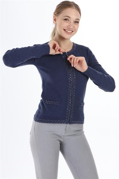 FTZ Women Kadın Taş Detay Hırka  İndigo 21-1113
