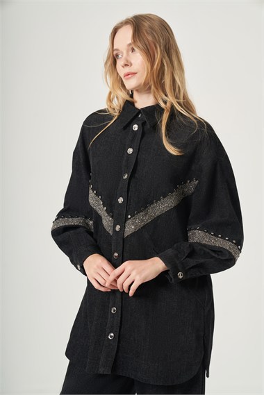 FTZ Women Kadın Taş Detay Liocel Kot Pantolonlu Takım  Siyah 31571
