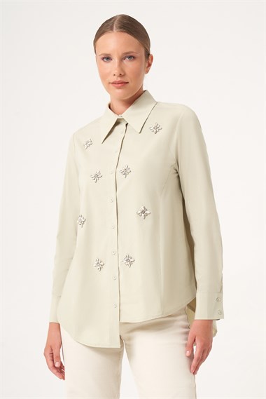 FTZ Women Kadın Taş Detay Poplin Gömlek  Mint 31510