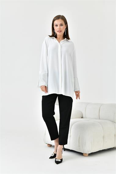 FTZ Women Kadın Taş Detaylı Gömlek  Ekru 30795