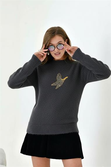 FTZ Women Kadın Taş Detaylı Kazak  Antrasit 20828