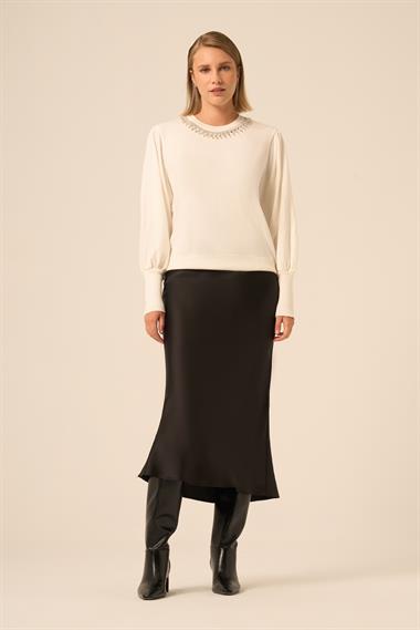 FTZ Women Kadın Taş Detaylı Kazak  Ekru 25050