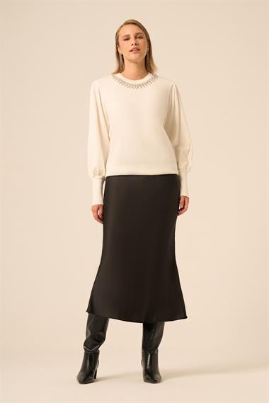FTZ Women Kadın Taş Detaylı Kazak  Ekru 25050