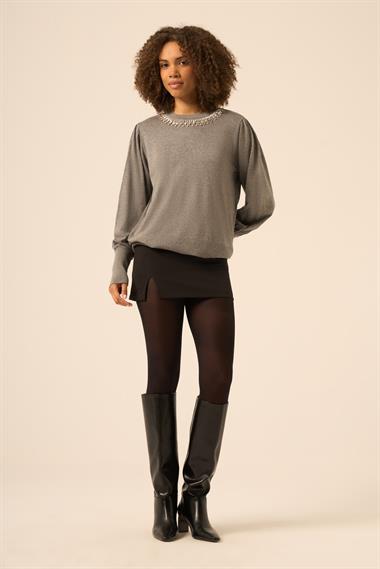 FTZ Women Kadın Taş Detaylı Kazak  Gri 25050