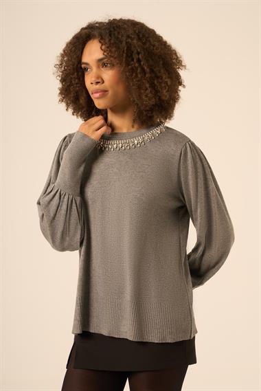 FTZ Women Kadın Taş Detaylı Kazak  Gri 25050