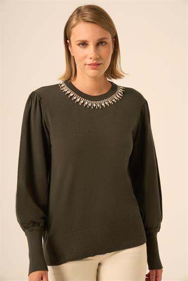 FTZ Women Kadın Taş Detaylı Kazak  Haki 25050