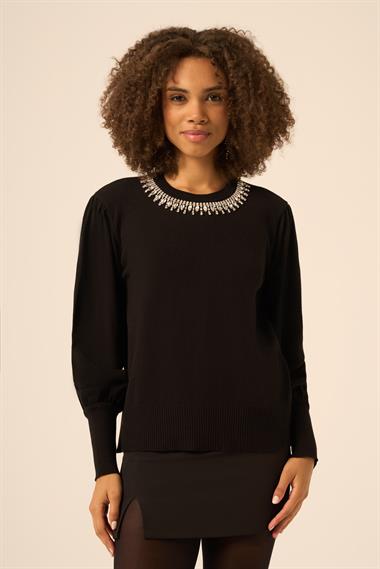 FTZ Women Kadın Taş Detaylı Kazak  Siyah 25050