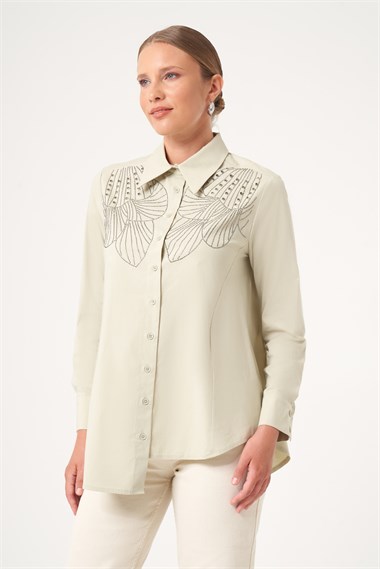 FTZ Women Kadın Taş İşleme Gömlek  Mint 31508