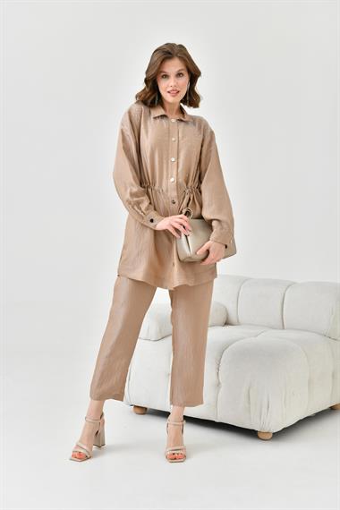 FTZ Women Kadın Taşlı Çıt Çıtlı Takım  Camel 30771