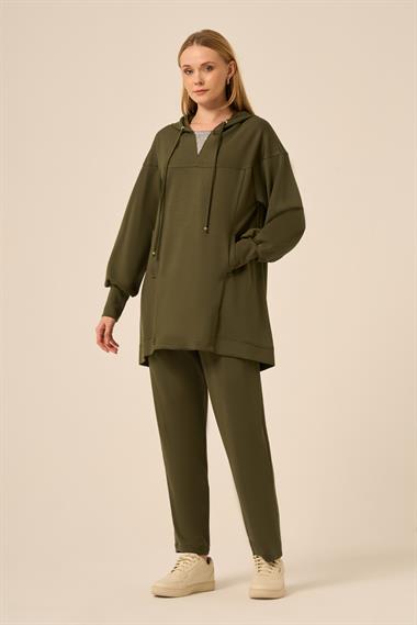 FTZ Women Kadın Taşlı Detaylı Pantolonlu Takım  Haki 31264