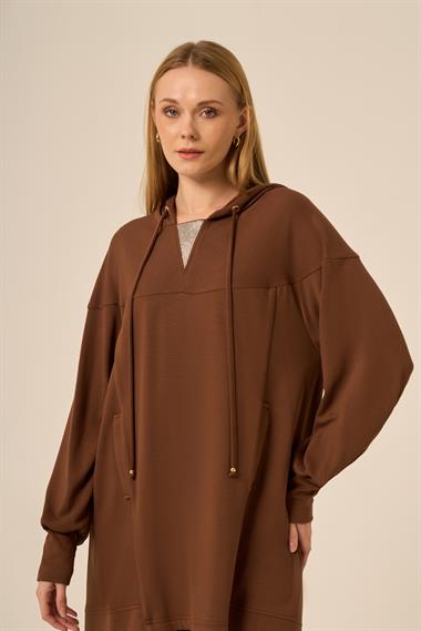 FTZ Women Kadın Taşlı Detaylı Pantolonlu Takım  Kakao 31264