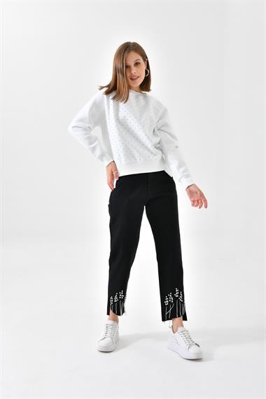 FTZ Women Kadın Taşlı Sweatshırt Beyaz