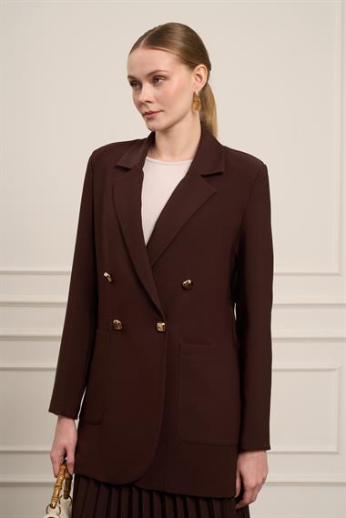 FTZ Women Kadın Tek Kruvaze Ceket  Kahve 31066