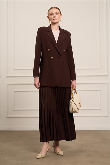 FTZ Women Kadın Tek Kruvaze Ceket  Kahve 31066