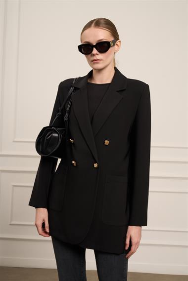 FTZ Women Kadın Tek Kruvaze Ceket  Siyah 31066