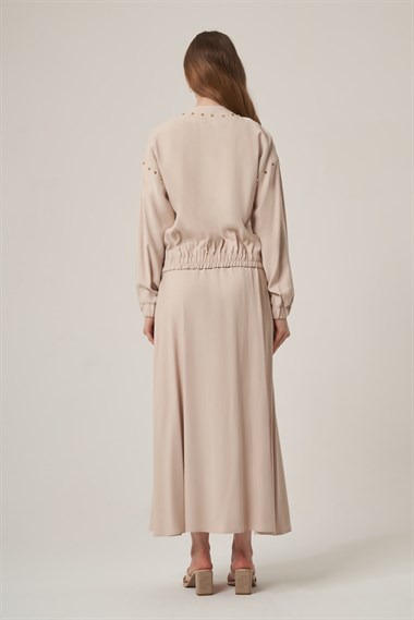 FTZ Women Kadın Tensel Keten Krok Detay Takım  Beige 31418