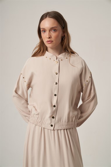 FTZ Women Kadın Tensel Keten Krok Detay Takım  Beige 31418