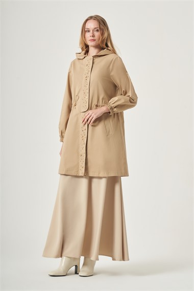 FTZ Women Kadın Triko Detay Trençkot  Camel 31568