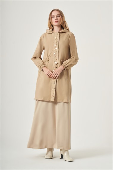 FTZ Women Kadın Triko Detay Trençkot  Camel 31568