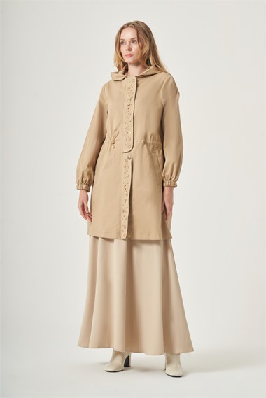 FTZ Women Kadın Triko Detay Trençkot  Camel 31568