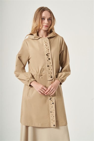 FTZ Women Kadın Triko Detay Trençkot  Camel 31568