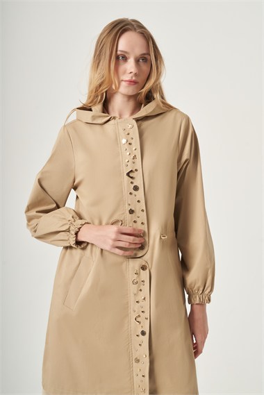 FTZ Women Kadın Triko Detay Trençkot  Camel 31568