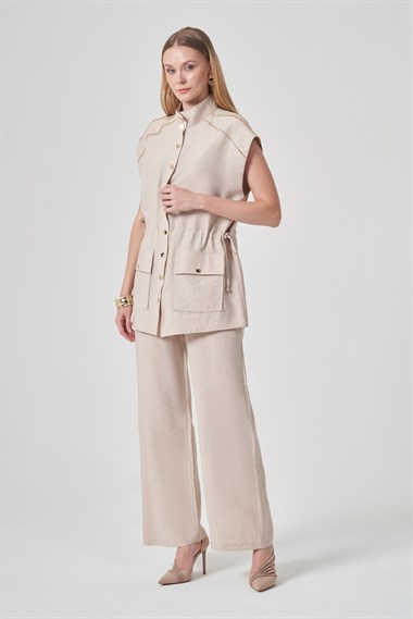 FTZ Women Kadın Tulipa Yelekli Takım  Beige 31429