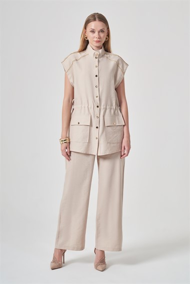 FTZ Women Kadın Tulipa Yelekli Takım  Beige 31429