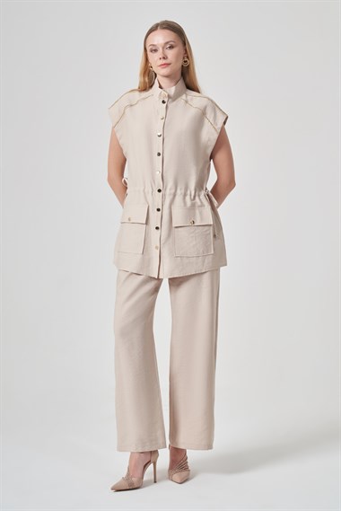 FTZ Women Kadın Tulipa Yelekli Takım  Beige 31429