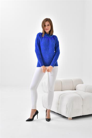 FTZ Women Kadın Tüy Detaylı Kazak  Saks Mavi 20516