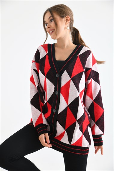 FTZ Women Kadın Üçgen Desen Hırka  Siyah 21-6357