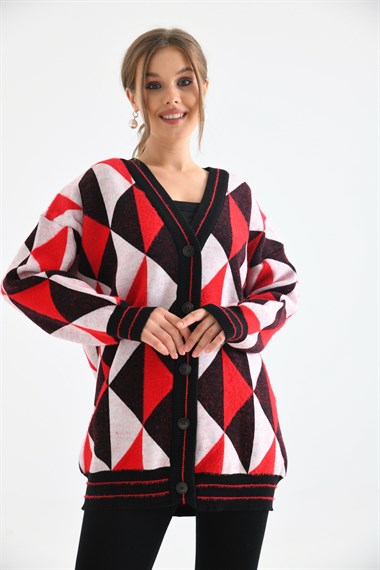 FTZ Women Kadın Üçgen Desen Hırka  Siyah 21-6357