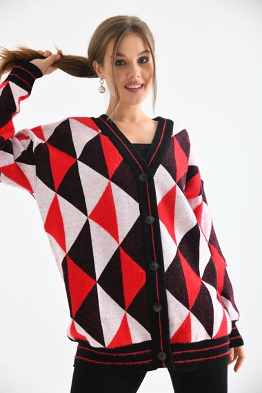 FTZ Women Kadın Üçgen Desen Hırka  Siyah 21-6357