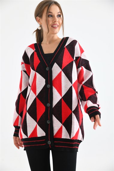 FTZ Women Kadın Üçgen Desen Hırka  Siyah 21-6357