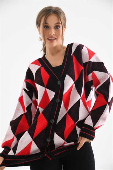 FTZ Women Kadın Üçgen Desen Hırka  Siyah 21-6357