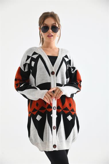 FTZ Women Kadın Üçgen Desen Sakal İp Hırka  Taş 21-6303