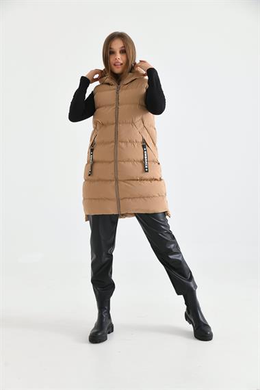 FTZ Women Kadın Uzun Şişme Yelek  Camel RBN2031