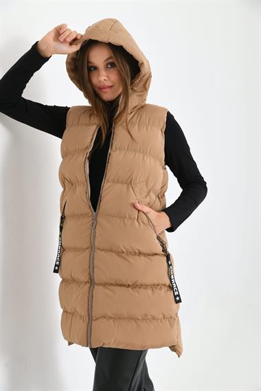 FTZ Women Kadın Uzun Şişme Yelek  Camel RBN2031