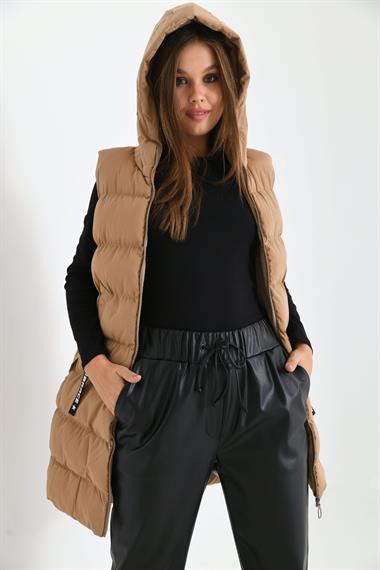 FTZ Women Kadın Uzun Şişme Yelek  Camel RBN2031