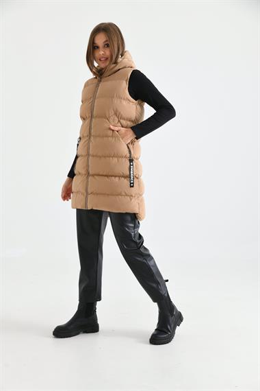 FTZ Women Kadın Uzun Şişme Yelek  Camel RBN2031