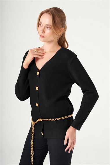 FTZ Women Kadın V Yaka Hırka  Siyah 25328