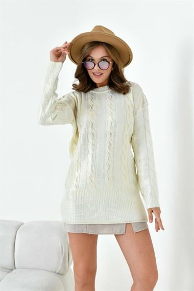 FTZ Women Kadın Varak Baskı Detaylı Kazak  Ekru 20924