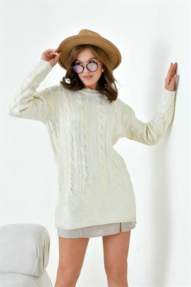 FTZ Women Kadın Varak Baskı Detaylı Kazak  Ekru 20924