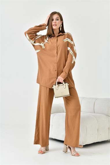 FTZ Women Kadın Varak Baskı Takım  Camel 30814