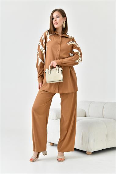 FTZ Women Kadın Varak Baskı Takım  Camel 30814